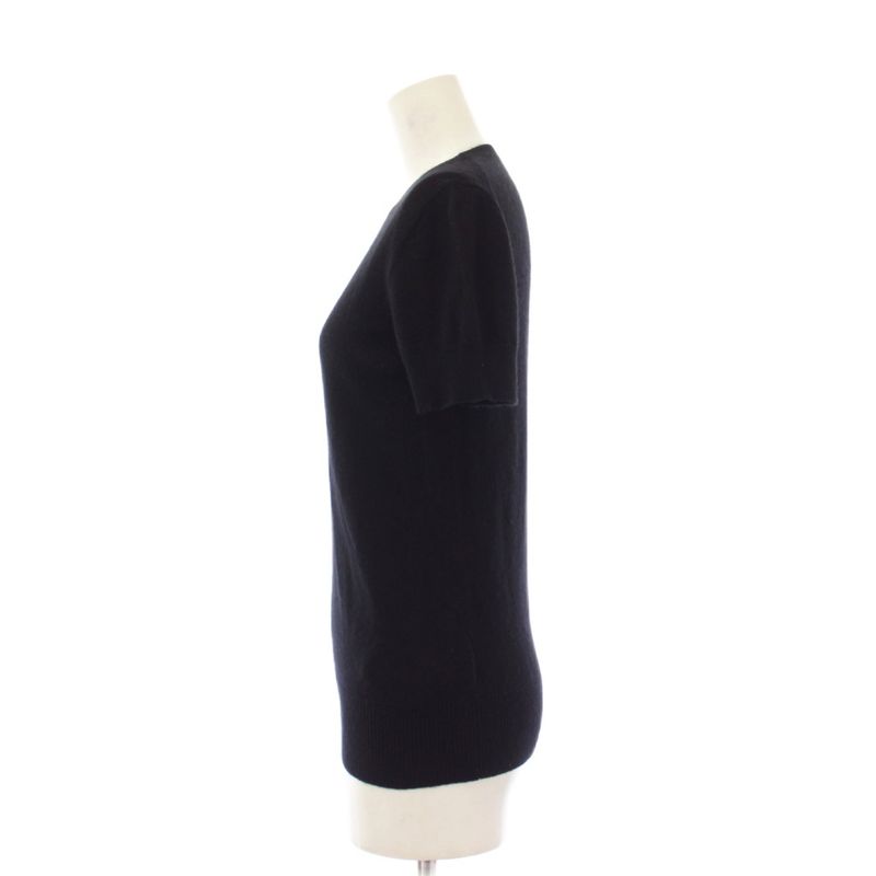 Hermes Knit Sweater Cashmere Short Sleeve 34 Black Round Neck YM