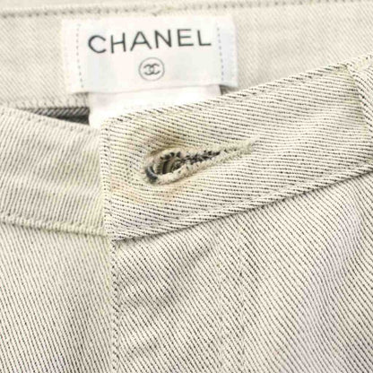 Chanel Denim Pants Jeans CC Logo 36 Light Gray White Slim YM