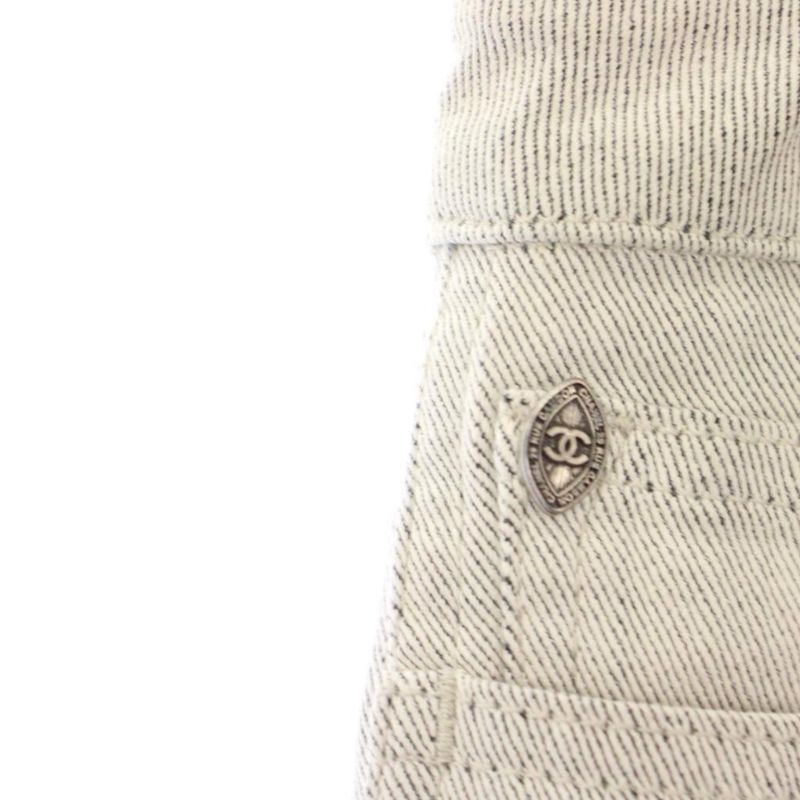 Chanel Denim Pants Jeans CC Logo 36 Light Gray White Slim YM