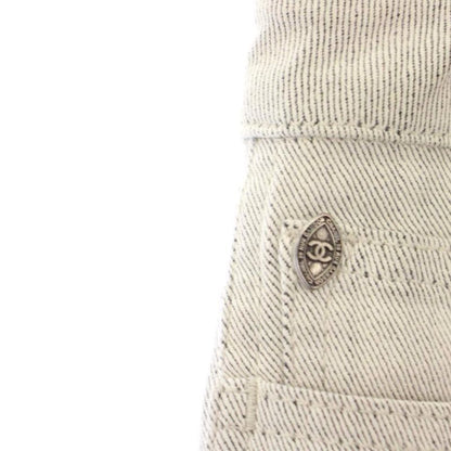 Chanel Denim Pants Jeans CC Logo 36 Light Gray White Slim YM