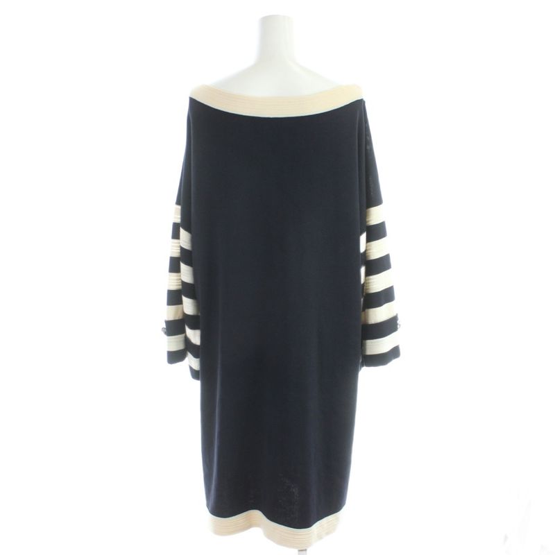 Chanel Boutique Dress Tunic Knee Length Long Sleeve Knit Boat Neck 42 Ivory
