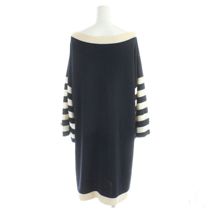 Chanel Boutique Dress Tunic Knee Length Long Sleeve Knit Boat Neck 42 Ivory
