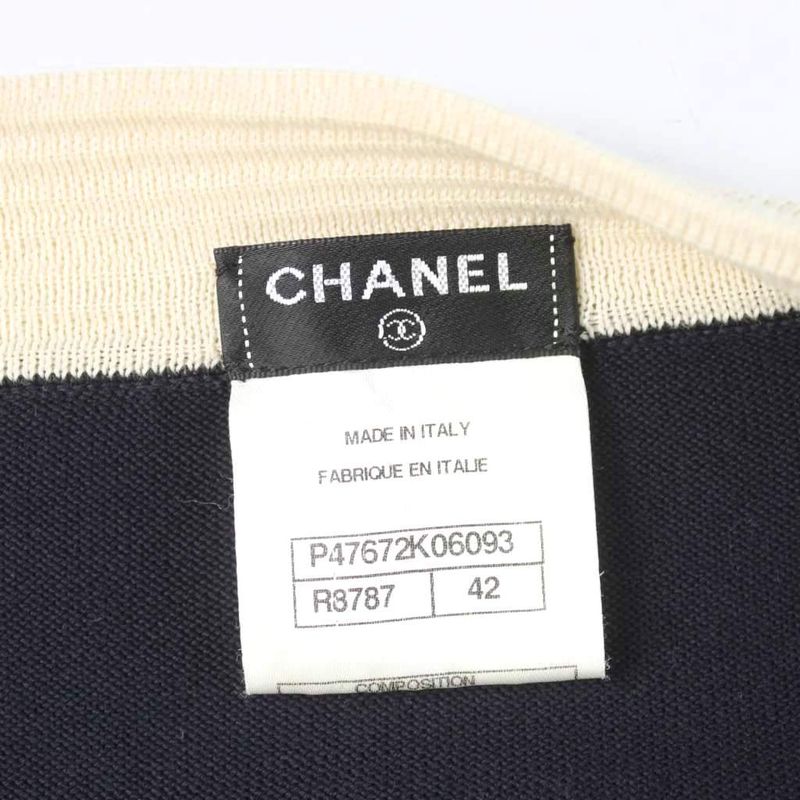 Chanel Boutique Dress Tunic Knee Length Long Sleeve Knit Boat Neck 42 Ivory