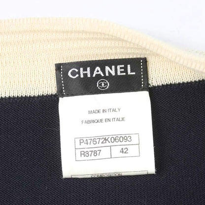 Chanel Boutique Dress Tunic Knee Length Long Sleeve Knit Boat Neck 42 Ivory