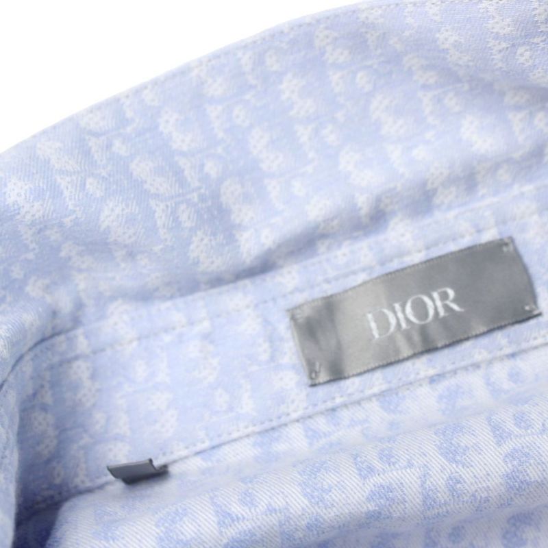 Dior Shirt Blue Gradient Long Sleeve Button Trotter Pattern All Over 39 MW