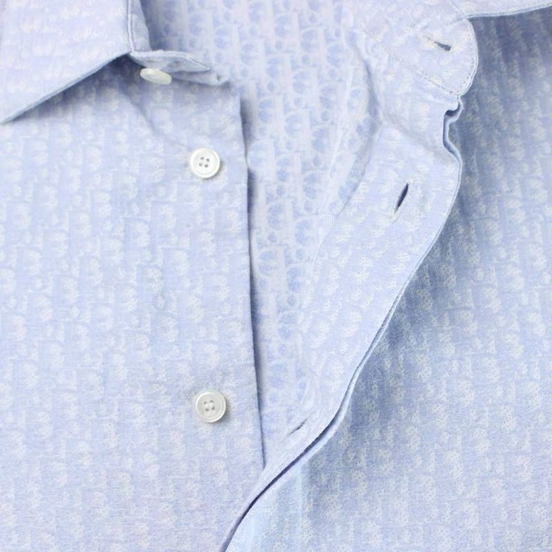 Dior Shirt Blue Gradient Long Sleeve Button Trotter Pattern All Over 39 MW