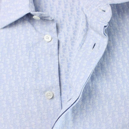 Dior Shirt Blue Gradient Long Sleeve Button Trotter Pattern All Over 39 MW
