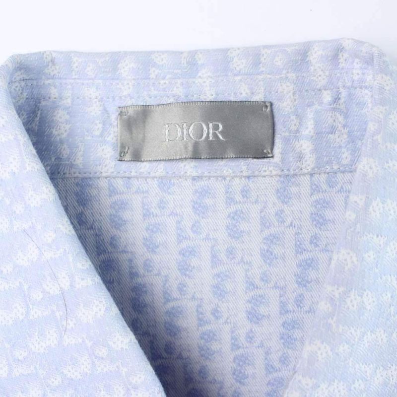 Dior Shirt Blue Gradient Long Sleeve Button Trotter Pattern All Over 39 MW