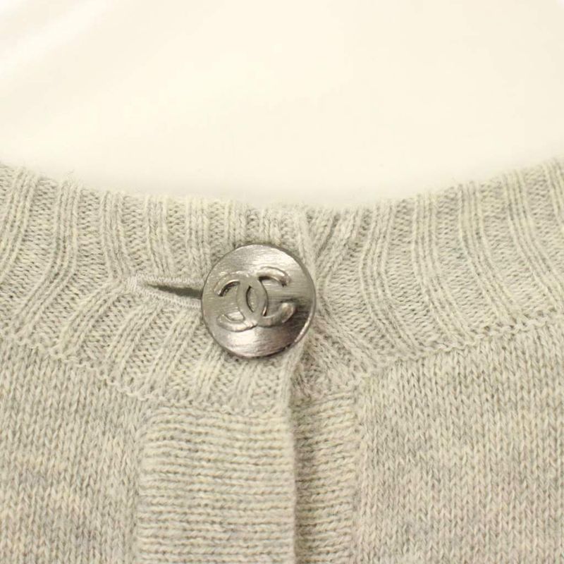 Chanel Knit Dress Knee Length Long Sleeve Cashmere Blend CC Logo 36 Gray YM