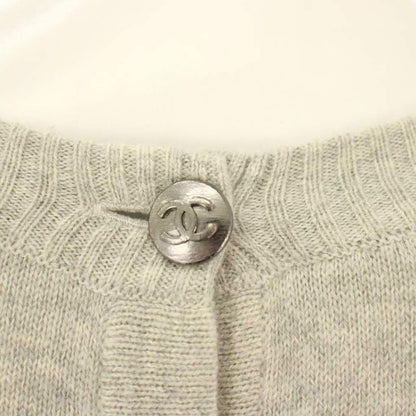 Chanel Knit Dress Knee Length Long Sleeve Cashmere Blend CC Logo 36 Gray YM