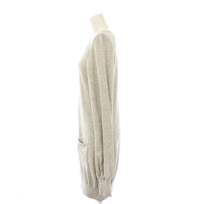 Chanel Knit Dress Knee Length Long Sleeve Cashmere Blend CC Logo 36 Gray YM
