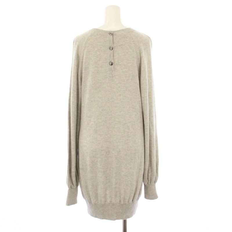 Chanel Knit Dress Knee Length Long Sleeve Cashmere Blend CC Logo 36 Gray YM