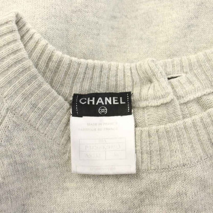 Chanel Knit Dress Knee Length Long Sleeve Cashmere Blend CC Logo 36 Gray YM