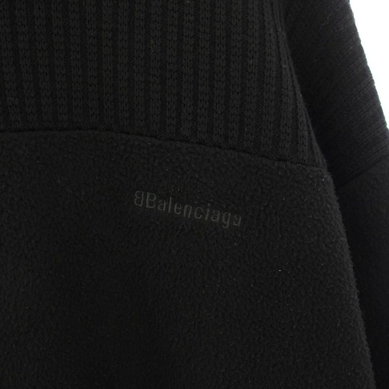 Balenciaga Logo Allover Pattern Contrast Half Zip Knit Sweater Wool S Black