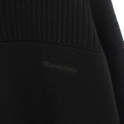Balenciaga Logo Allover Pattern Contrast Half Zip Knit Sweater Wool S Black