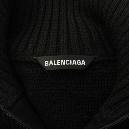 Balenciaga Logo Allover Pattern Contrast Half Zip Knit Sweater Wool S Black