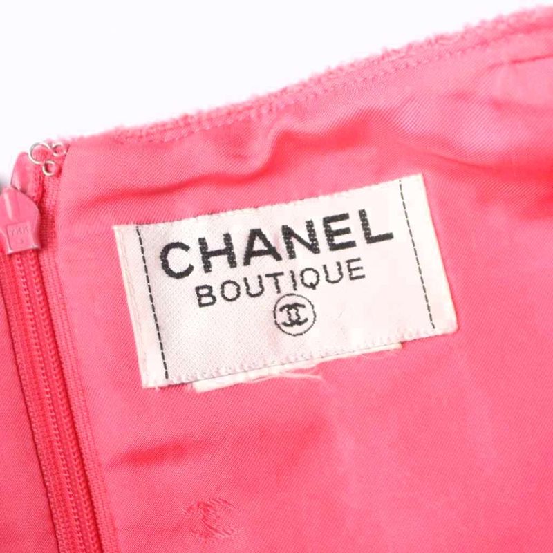 Chanel Vintage Sleeveless Dress Knee Length Tweed CC Logo Button Wool Pink MW