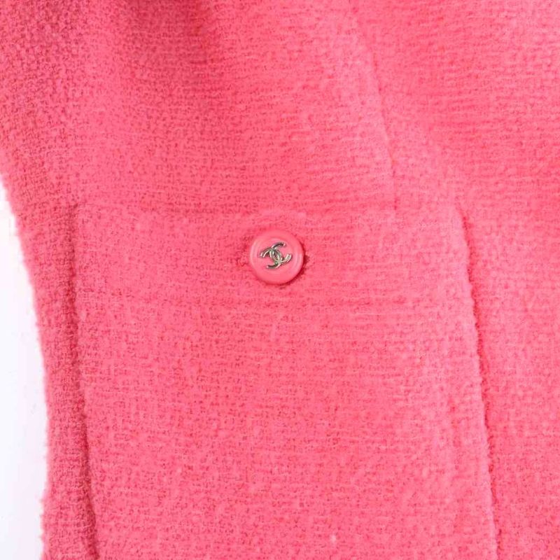 Chanel Vintage Sleeveless Dress Knee Length Tweed CC Logo Button Wool Pink MW