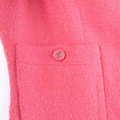 Chanel Vintage Sleeveless Dress Knee Length Tweed CC Logo Button Wool Pink MW