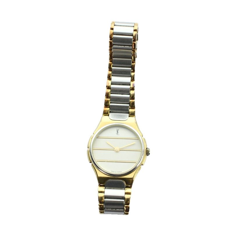 Saint Laurent Yves Watch Quartz Logo Silver Color Gold