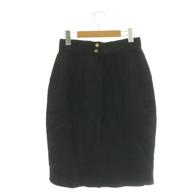 Chanel Tight Skirt Knee Length Silk 38 Black SS