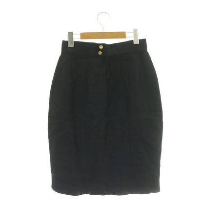 Chanel Tight Skirt Knee Length Silk 38 Black SS