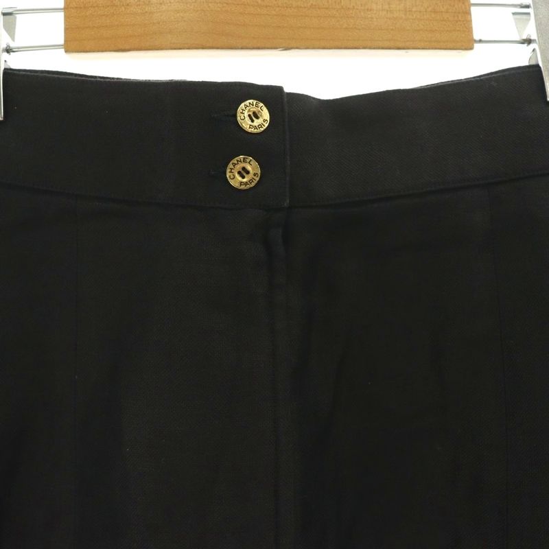 Chanel Tight Skirt Knee Length Silk 38 Black SS