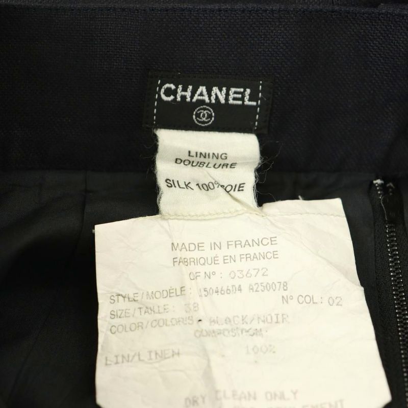 Chanel Tight Skirt Knee Length Silk 38 Black SS