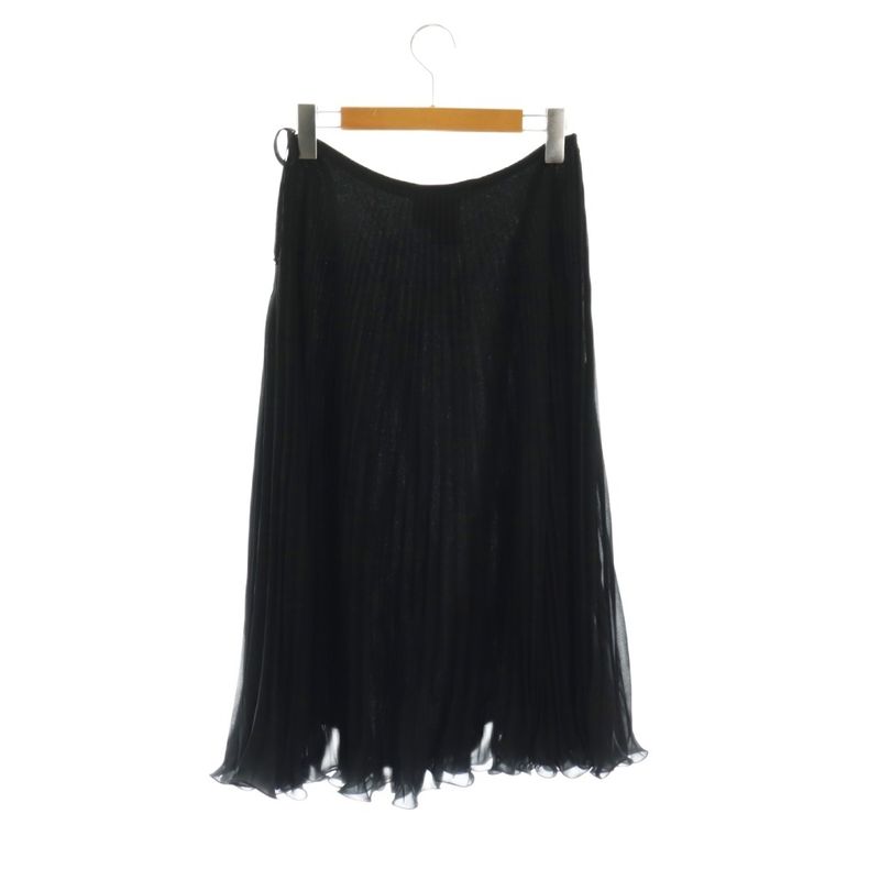 Max Mara White Tag Pleated Skirt Knee Length Chiffon 38 Black SS