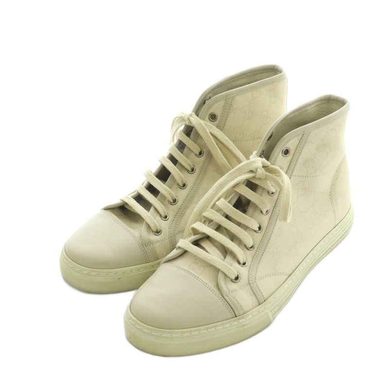 Gucci High Cut Sneakers Shoes GG Pattern Canvas 7 26.0 cm Light Beige