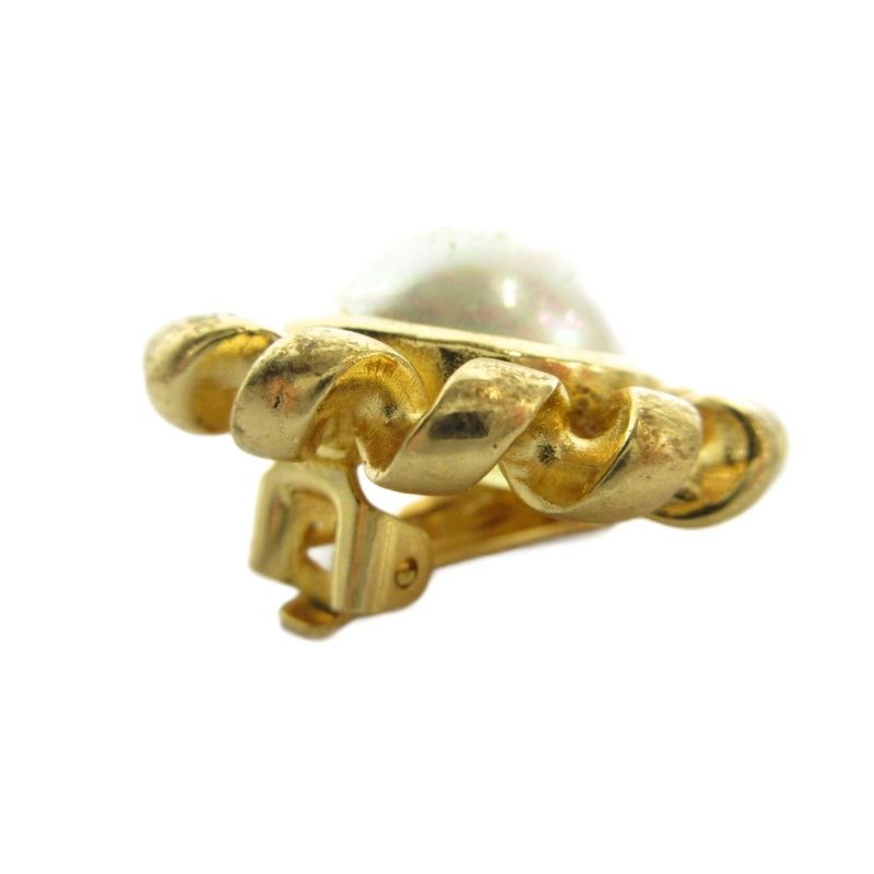 Dior Earrings Clip Type Real Pearl Gold
