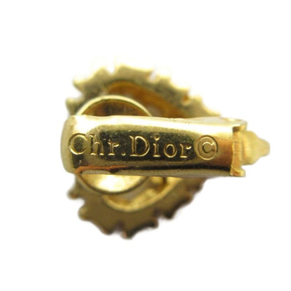 Dior Earrings Heart Logo Line Stone Clip Type Gold