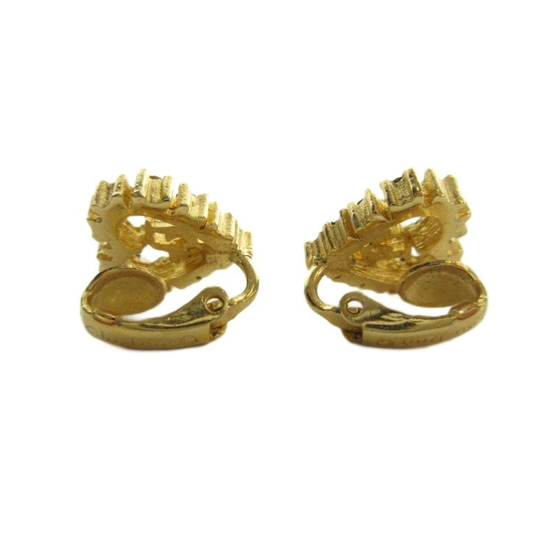 Dior Earrings Heart Logo Line Stone Clip Type Gold