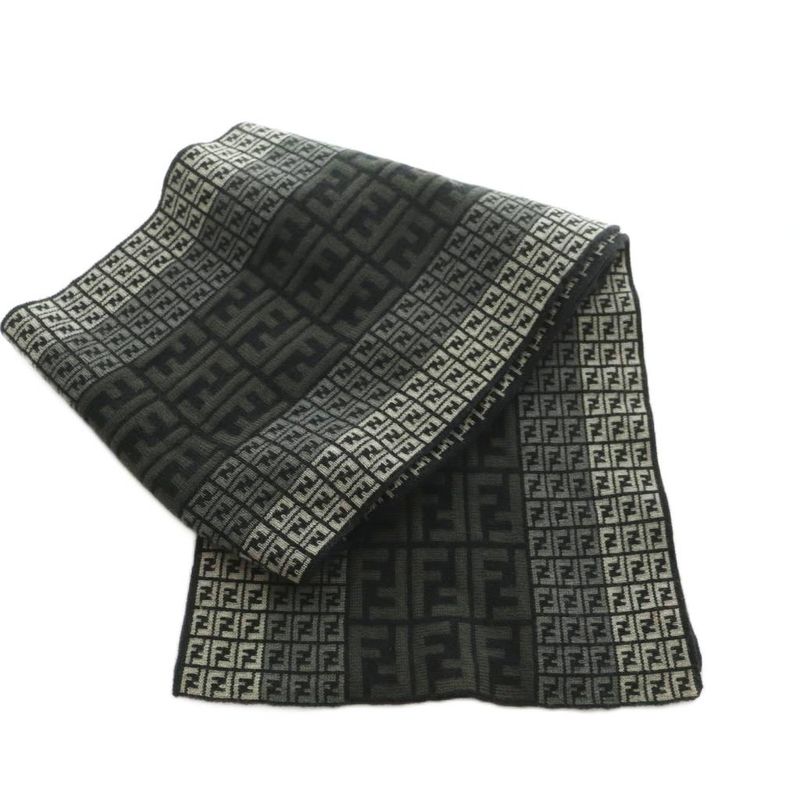 Fendi Scarf Wool Zucca Pattern Black Gray