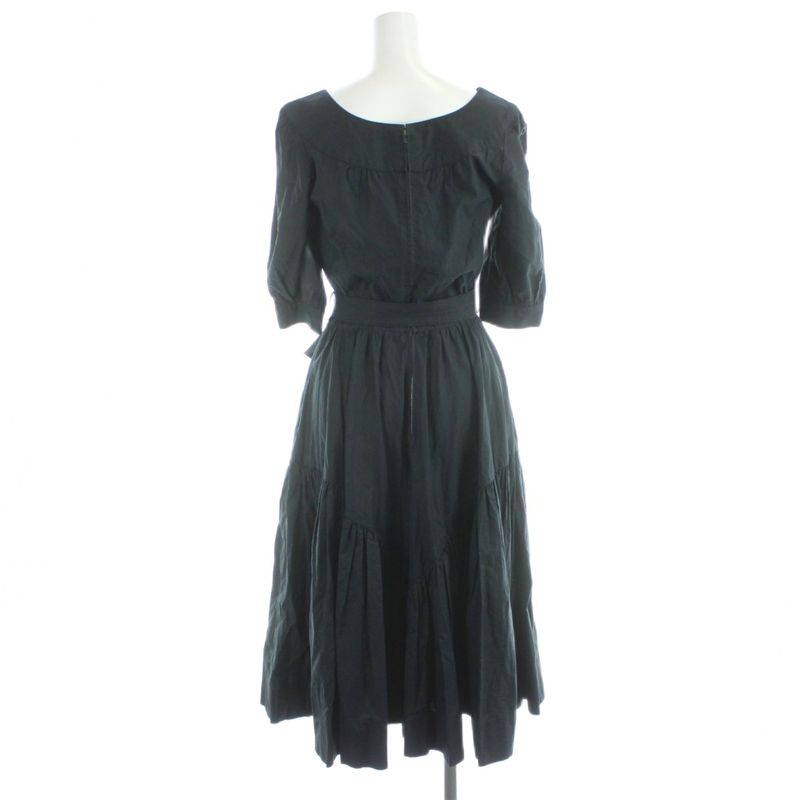 Chanel Dress Long Short Sleeve Gathered Cotton 36 Black MW