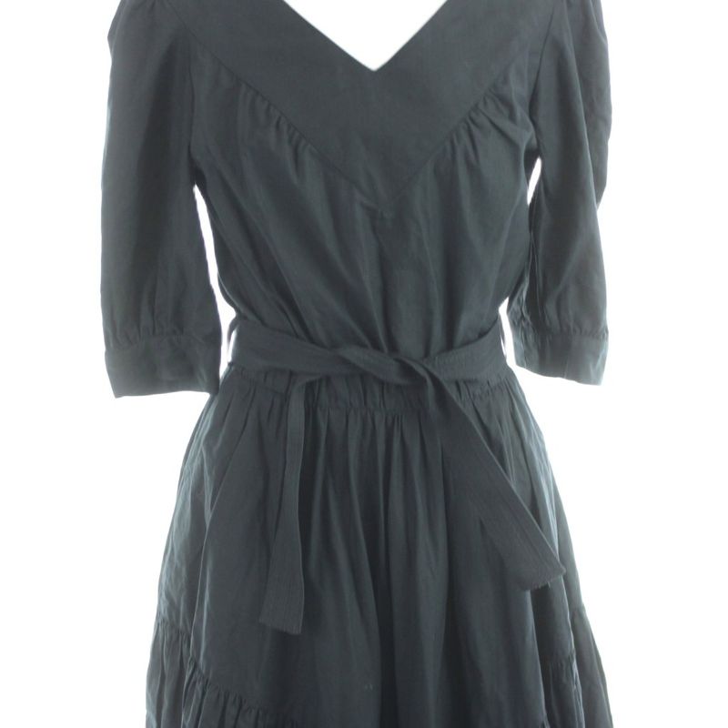 Chanel Dress Long Short Sleeve Gathered Cotton 36 Black MW