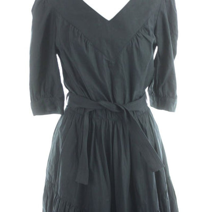 Chanel Dress Long Short Sleeve Gathered Cotton 36 Black MW
