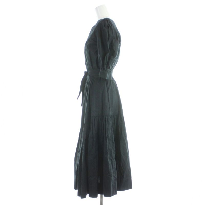 Chanel Dress Long Short Sleeve Gathered Cotton 36 Black MW
