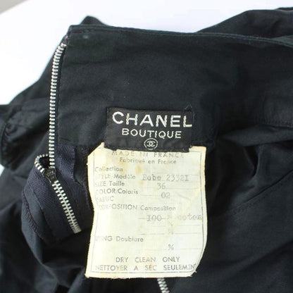 Chanel Dress Long Short Sleeve Gathered Cotton 36 Black MW