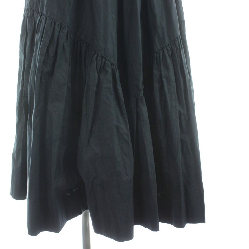Chanel Dress Long Short Sleeve Gathered Cotton 36 Black MW