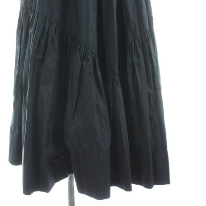 Chanel Dress Long Short Sleeve Gathered Cotton 36 Black MW