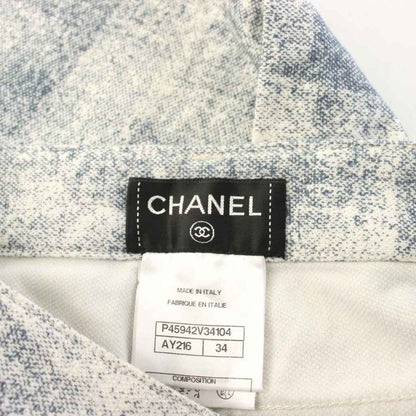 Chanel Stretch Cotton Pants Cropped 34 Blue White or Calf Pattern YM