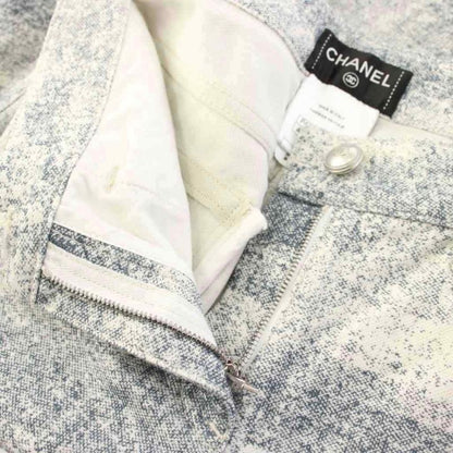 Chanel Stretch Cotton Pants Cropped 34 Blue White or Calf Pattern YM