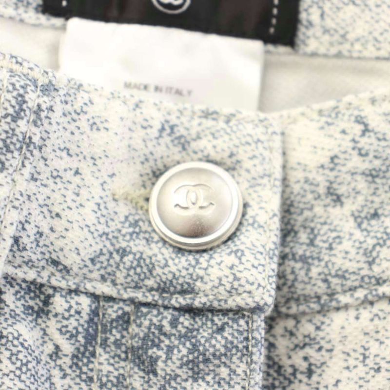 Chanel Stretch Cotton Pants Cropped 34 Blue White or Calf Pattern YM