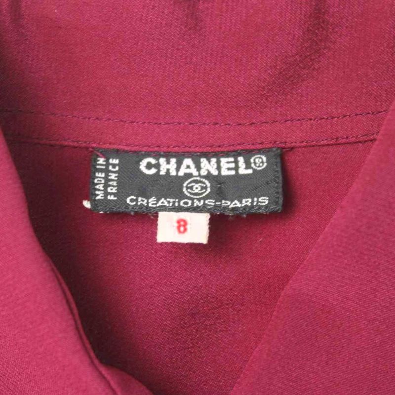 Chanel Creations Paris Vintage Shirt Blouse Short Sleeve CC Logo 8 Red Gold
