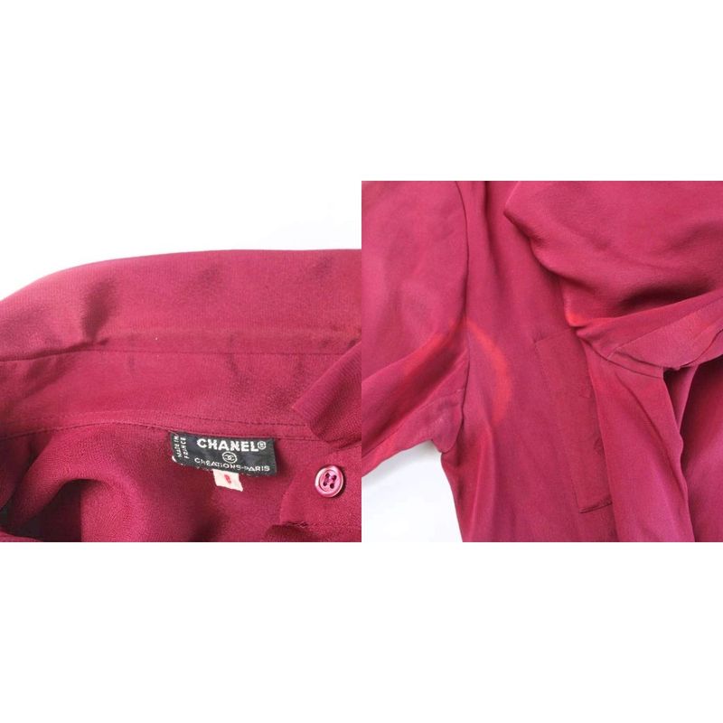 Chanel Creations Paris Vintage Shirt Blouse Short Sleeve CC Logo 8 Red Gold