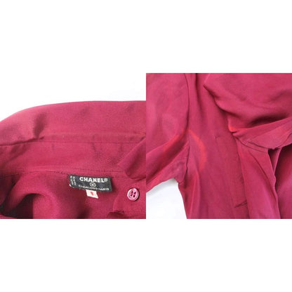 Chanel Creations Paris Vintage Shirt Blouse Short Sleeve CC Logo 8 Red Gold
