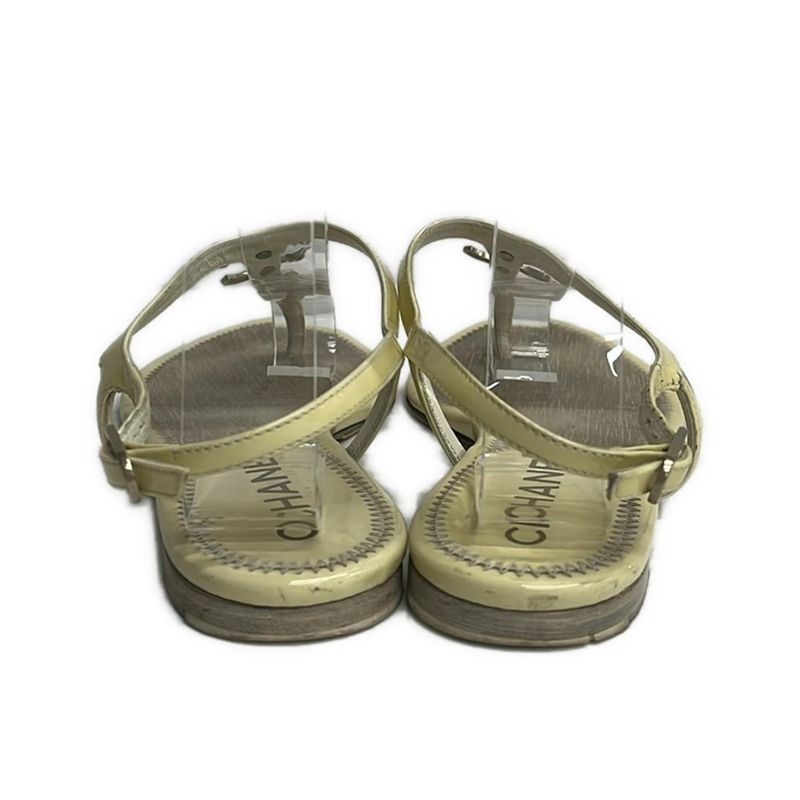 Chanel Sandals 36.5 C Ivory CC Logo Leather