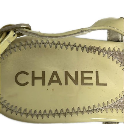 Chanel Sandals 36.5 C Ivory CC Logo Leather
