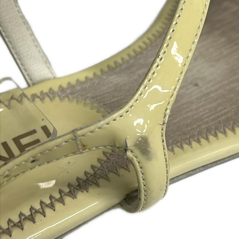 Chanel Sandals 36.5 C Ivory CC Logo Leather